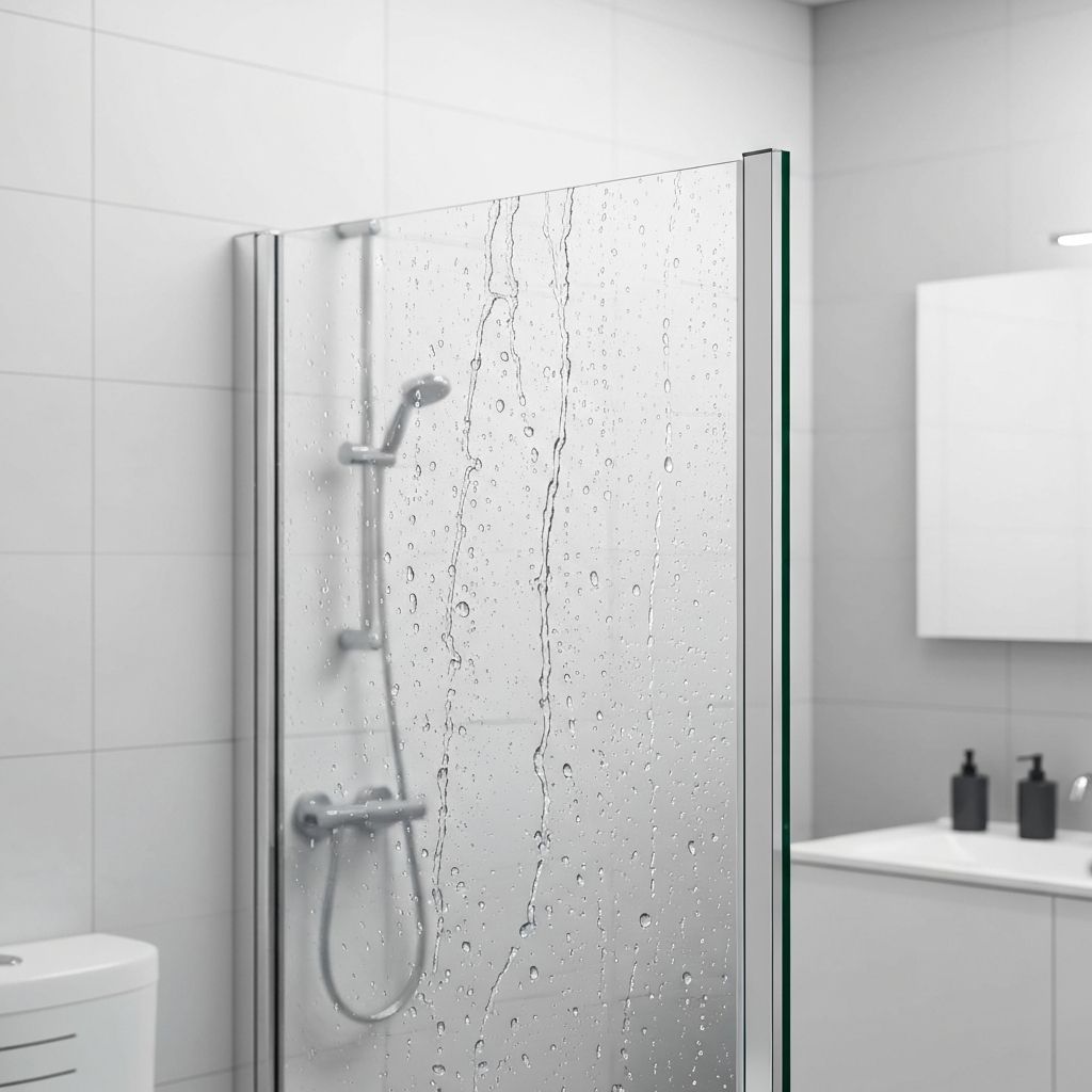 Crystal-clear glass shower screen with water beading hydrophobic effect