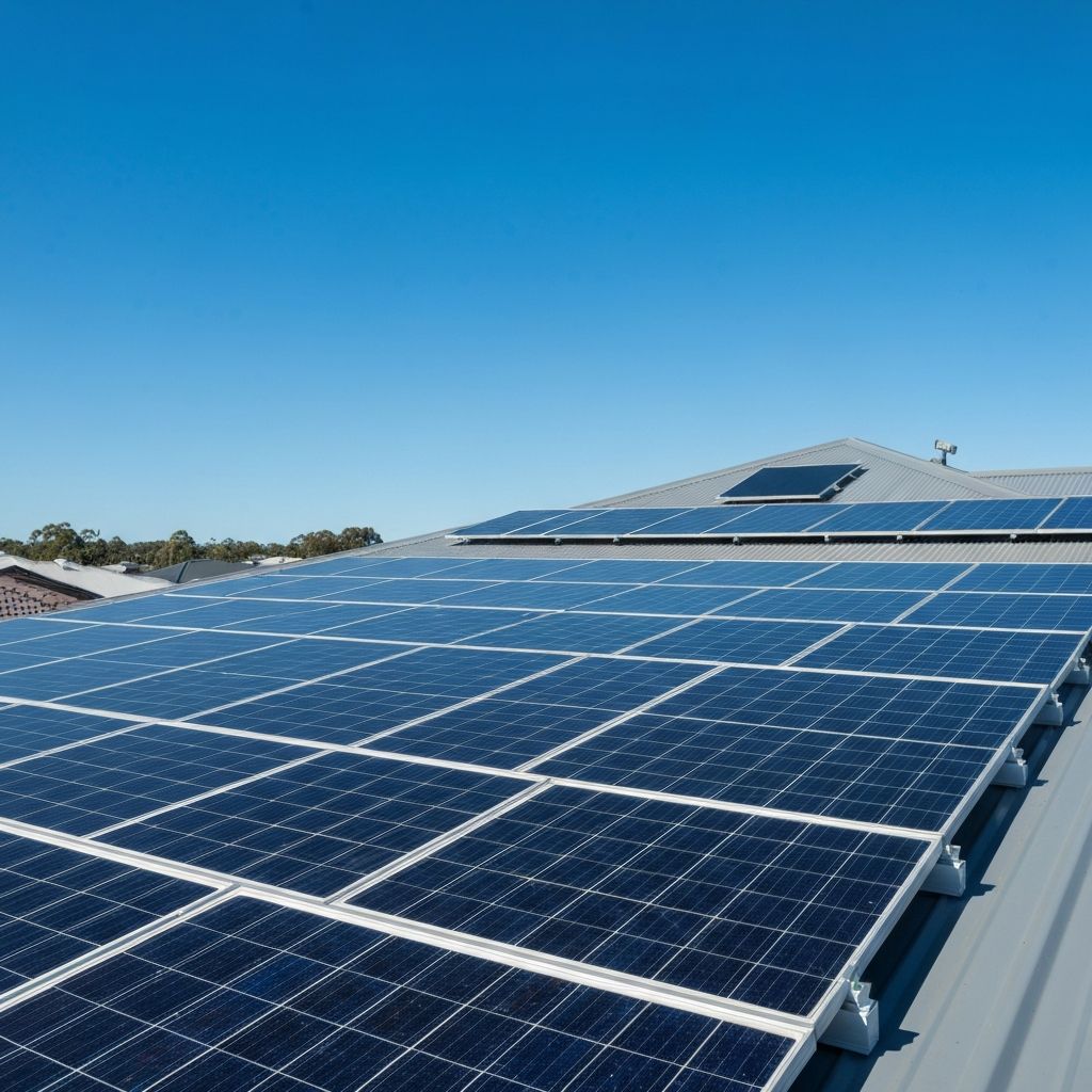 Clean and gleaming solar panels on an Australian suburban rooftop